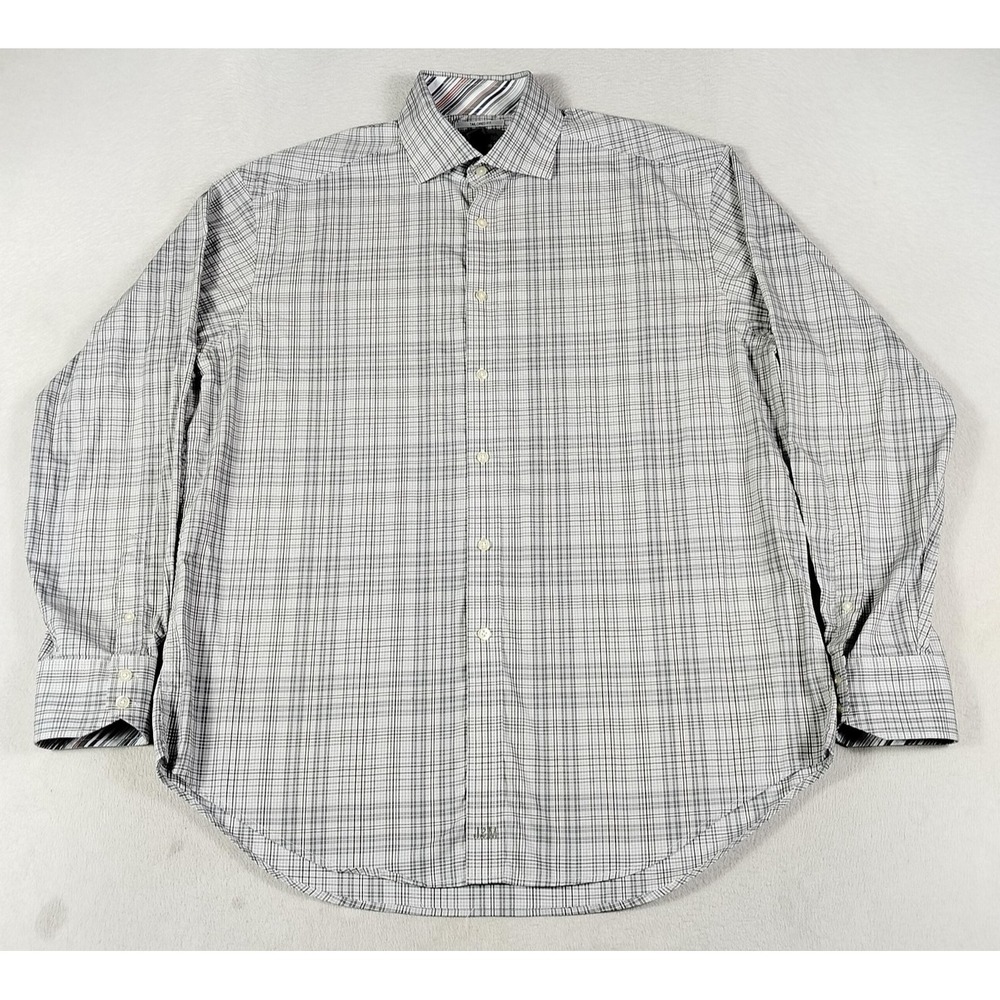 Johnston & Murphy Shirt Mens XL Gray Plaid Tailored Slim Fit Office Business